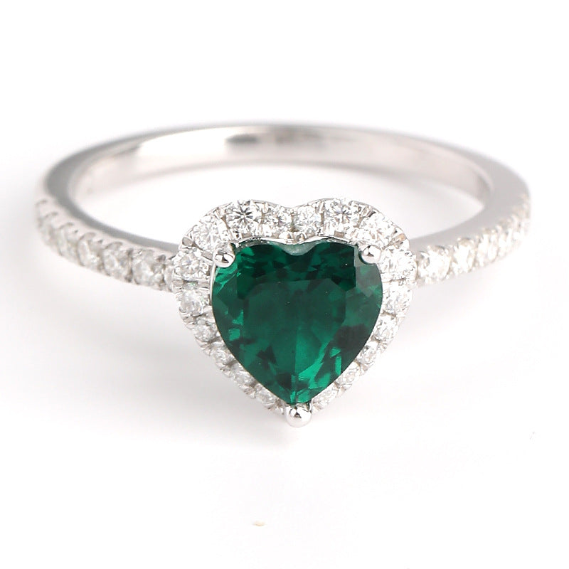 Heart Halo Moissanite Ring, Green Heart Stone S925 Sterling Silver product image