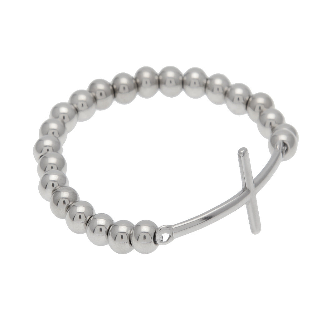 Polished Stainless Steel Cross Beaded Bracelet 8mm – Unisex Trendy Statement Chain Bracelet product image