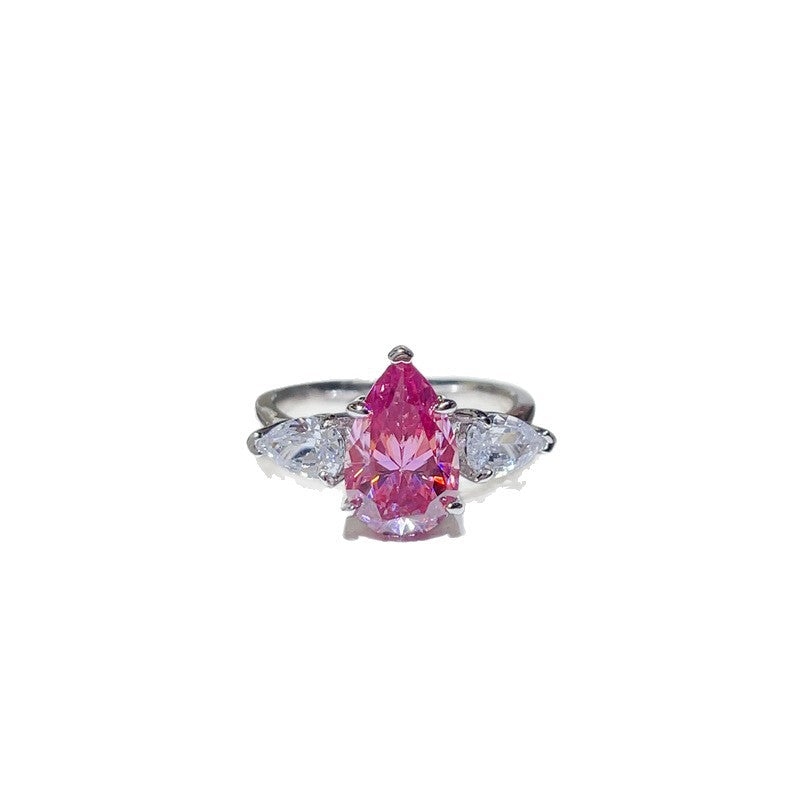 Pink Pear Cut Moissanite Ring for Women - Three Stone Engagement Style Ring, 1 Carat 2 Carat 3 Carat product image