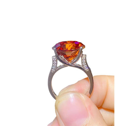 Red Moissanite Ring for Women, Round Solitaire Engagement Style Ring with Certificate