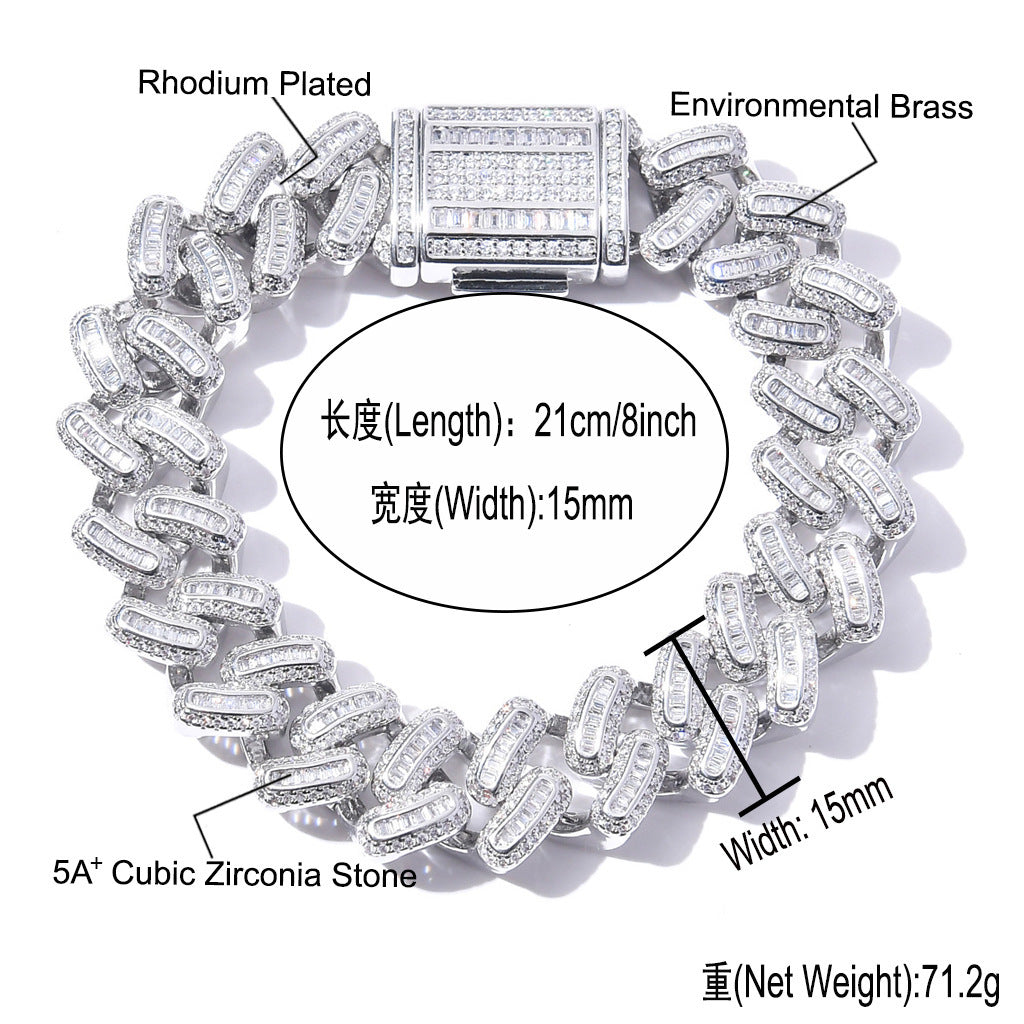 Hip Hop Diamond Shape Cuban Link Cubic Zirconia Bracelet for Men