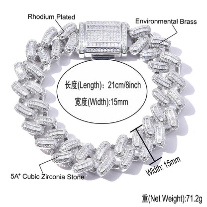 Hip Hop Diamond Shape Cuban Link Cubic Zirconia Bracelet for Men