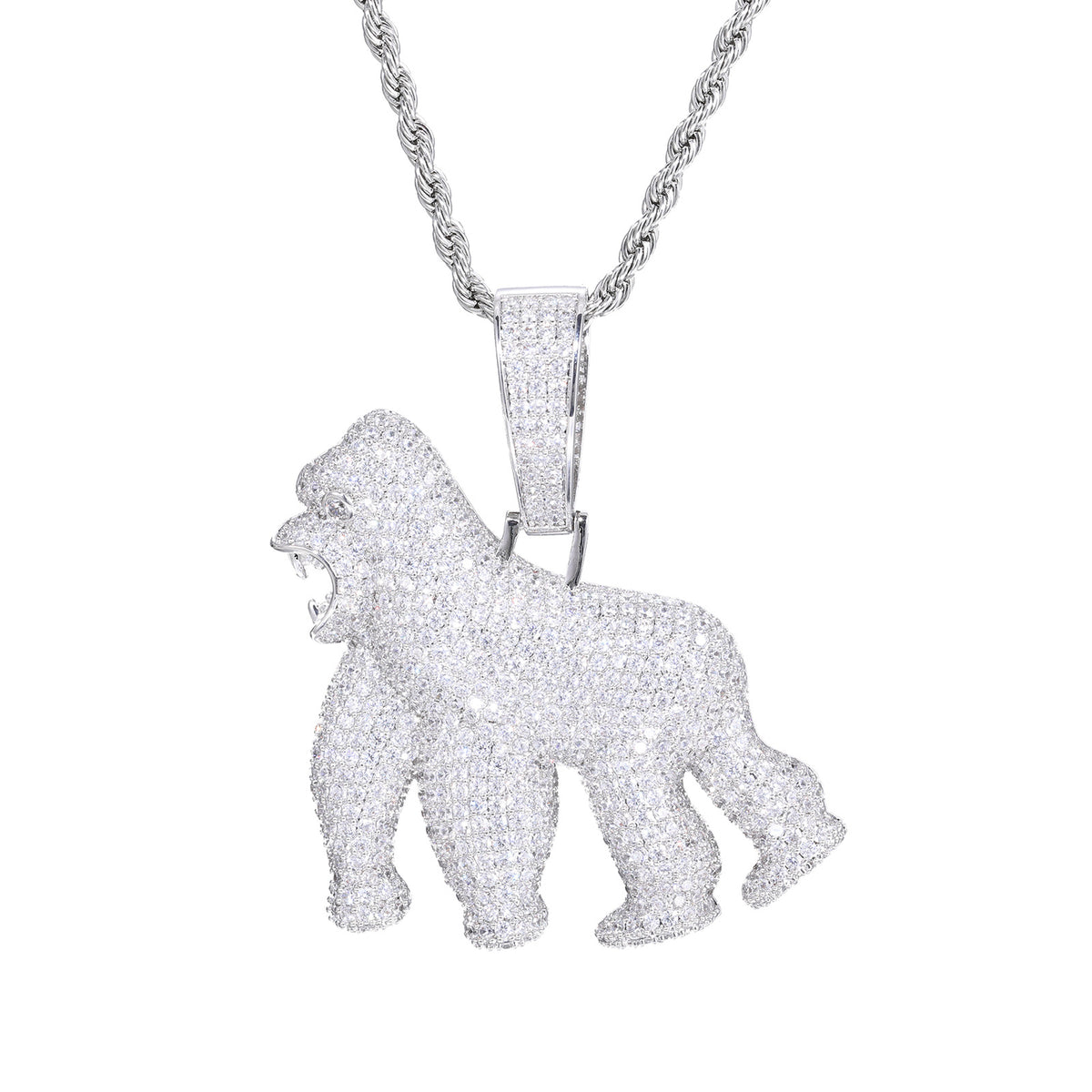 Iced Out Gorilla Pendant Necklace, Hip Hop Animal Charm Rope Chain product image