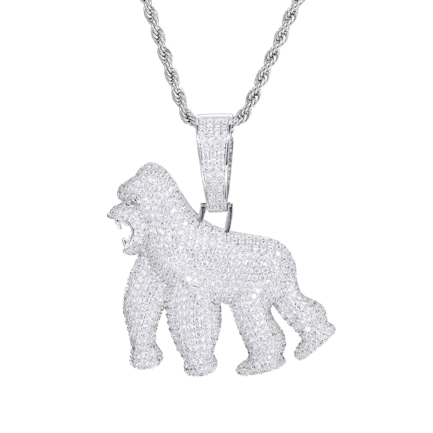 Iced Out Gorilla Pendant Necklace, Hip Hop Animal Charm Rope Chain product image