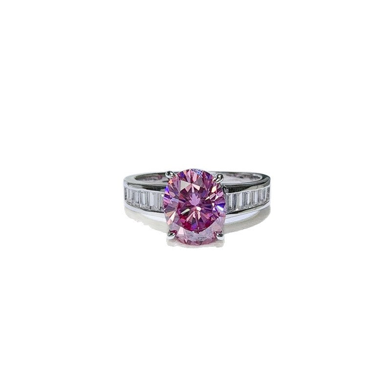 3 Carat Pink Moissanite Ring for Women, Oval Halo-Style Engagement Ring with Side Stone Band product image