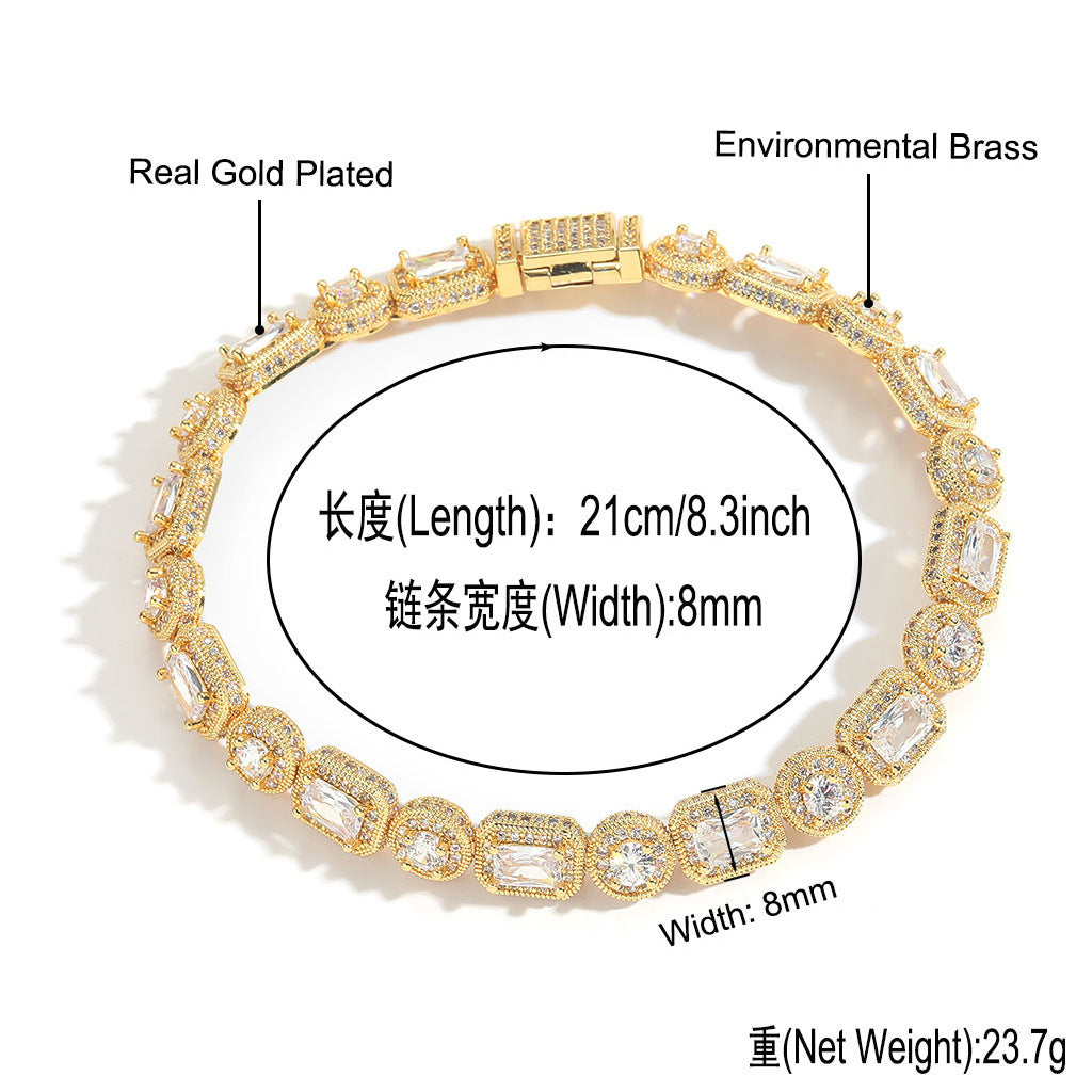 Hip Hop Light Luxury Iced Link Cubic Zirconia Bracelet for Men