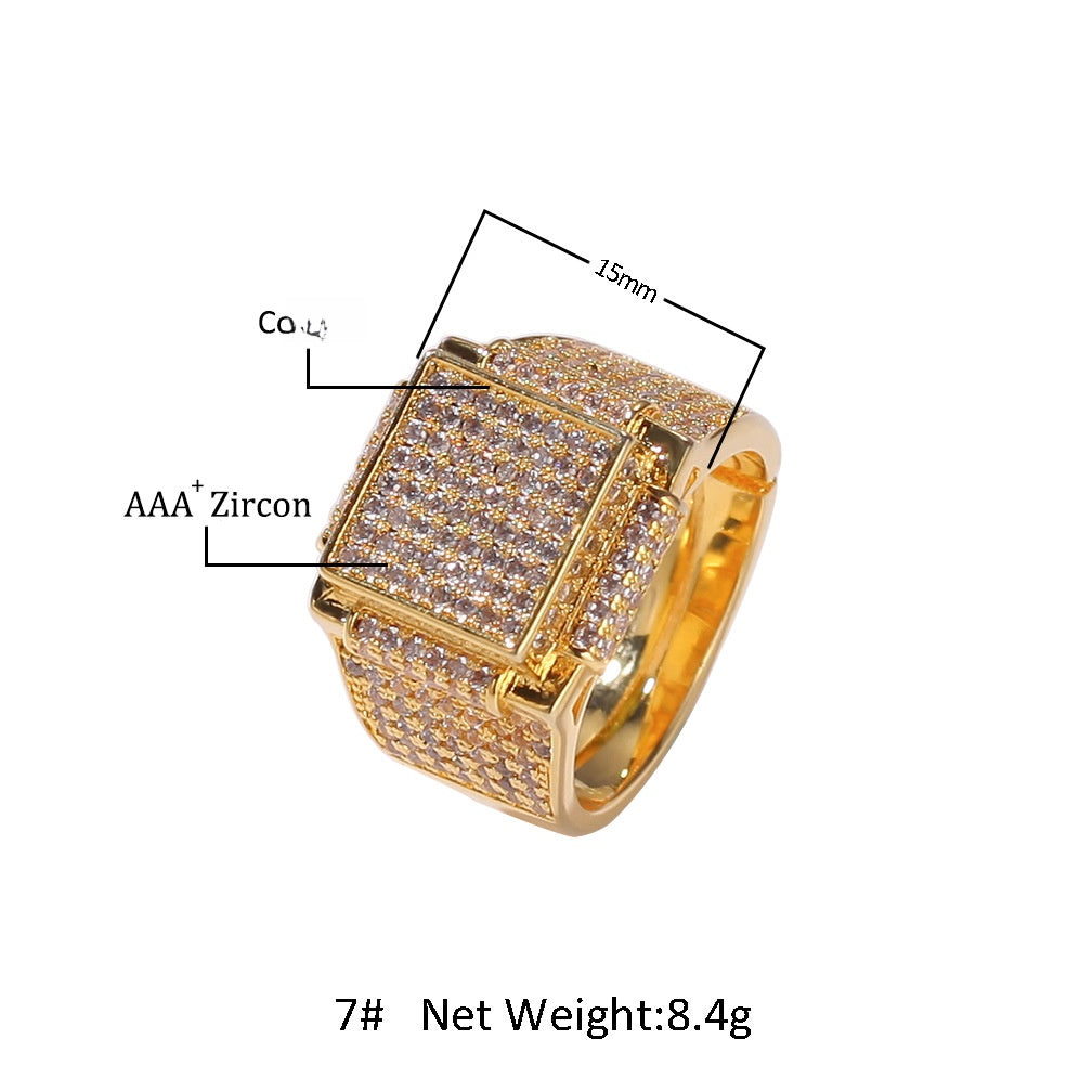 Men’s Square Cubic Zirconia Statement Ring in Gold or Silver Color product image