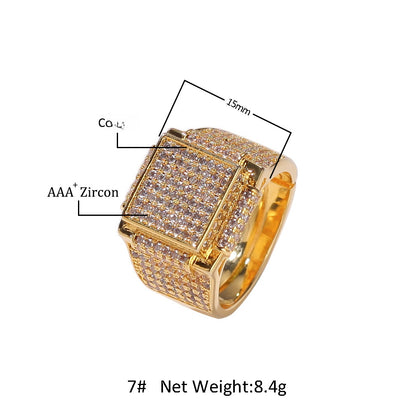 Men’s Square Cubic Zirconia Statement Ring in Gold or Silver Color