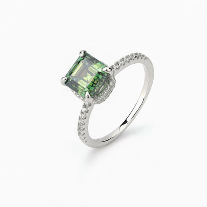 2.5 Carat Green Asscher Cut Moissanite Ring