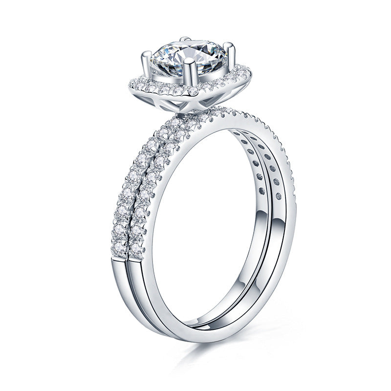 925 Silver 18K Gold Plated Moissanite Halo Ring, Double-Layer Square Cushion Ring product image