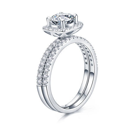 925 Silver 18K Gold Plated Moissanite Halo Ring, Double-Layer Square Cushion Ring