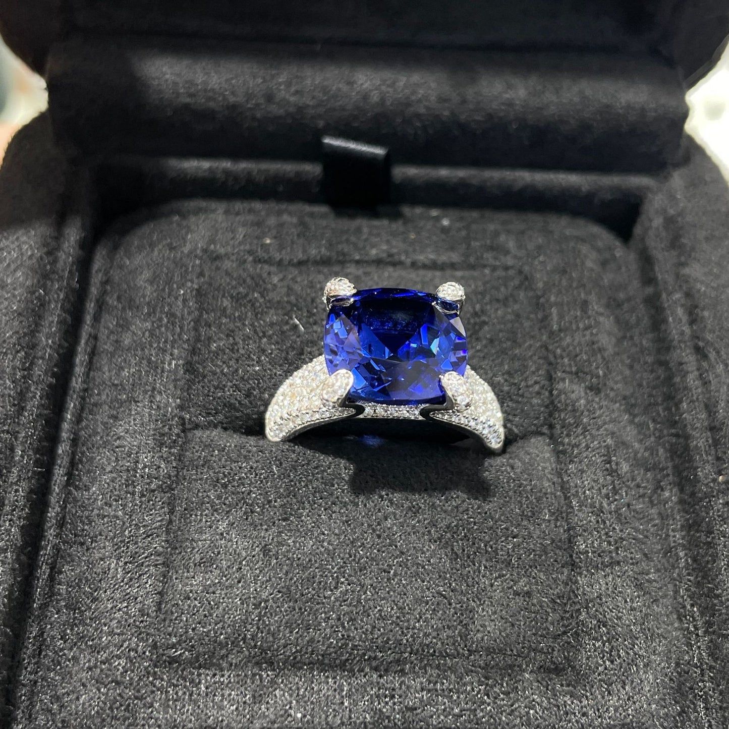 Sterling Silver Blue Cushion Cut Statement Ring for Women product image