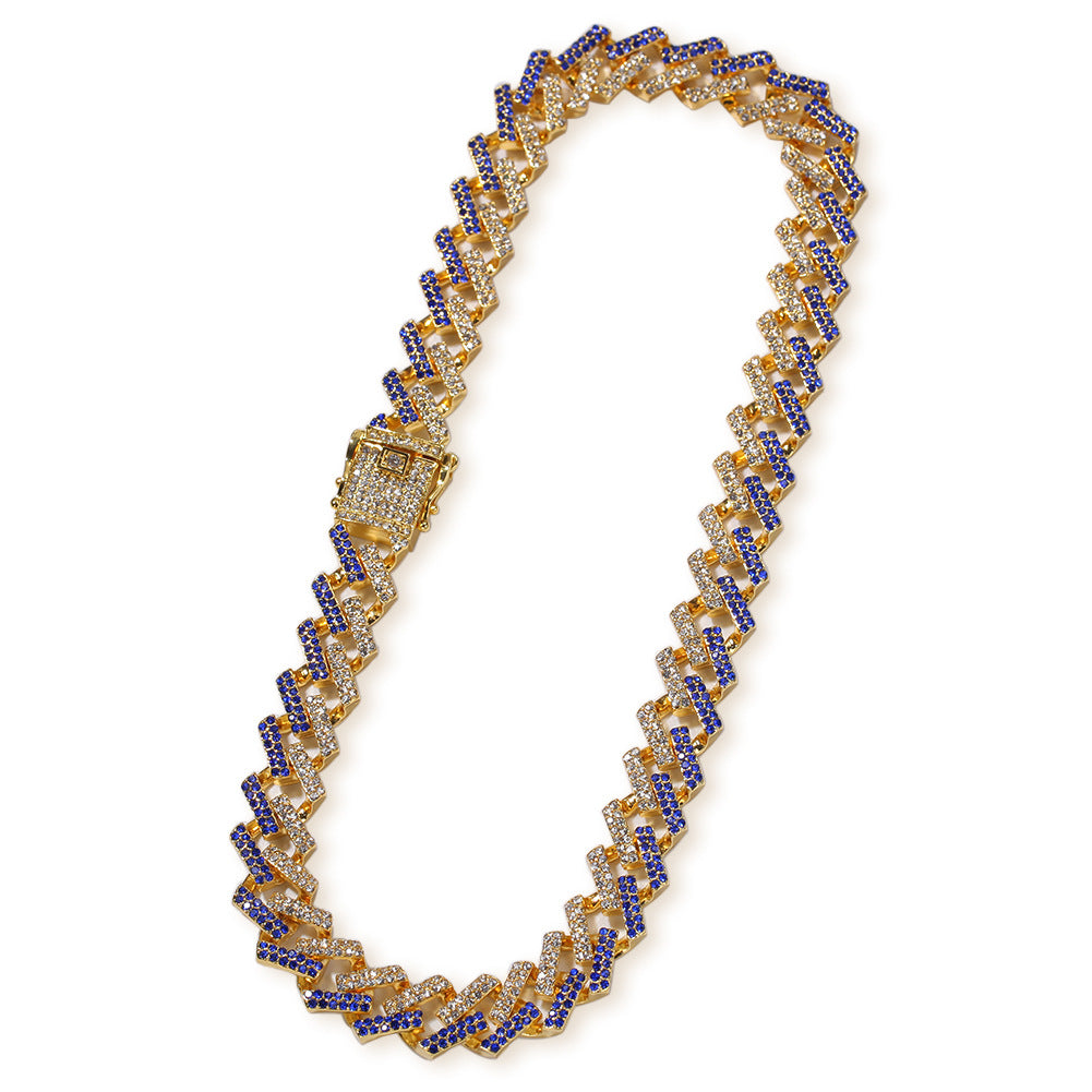 Iced Out Cuban Link Chain Necklace for Women & Men – Gold, Silver, Black and Blue Statement Hip Hop Pendant Chain