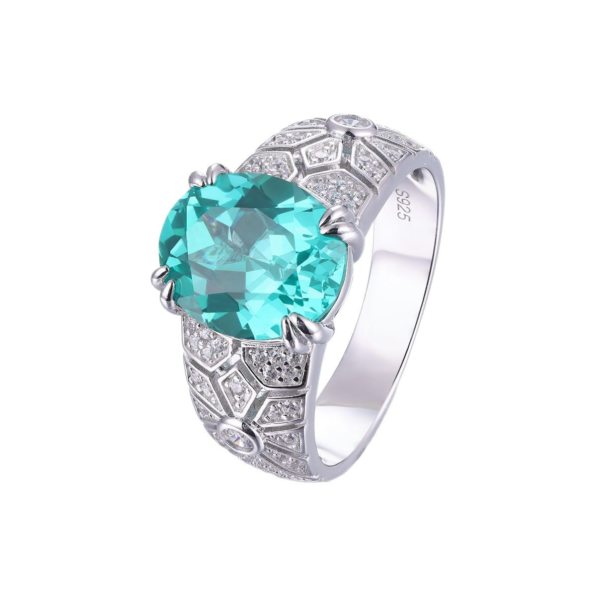 Vintage Teal Oval Solitaire Ring, S925 Sterling Silver Statement Ring product image