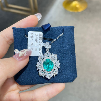 Teal Green Floral Pendant Necklace Set with Matching Earrings