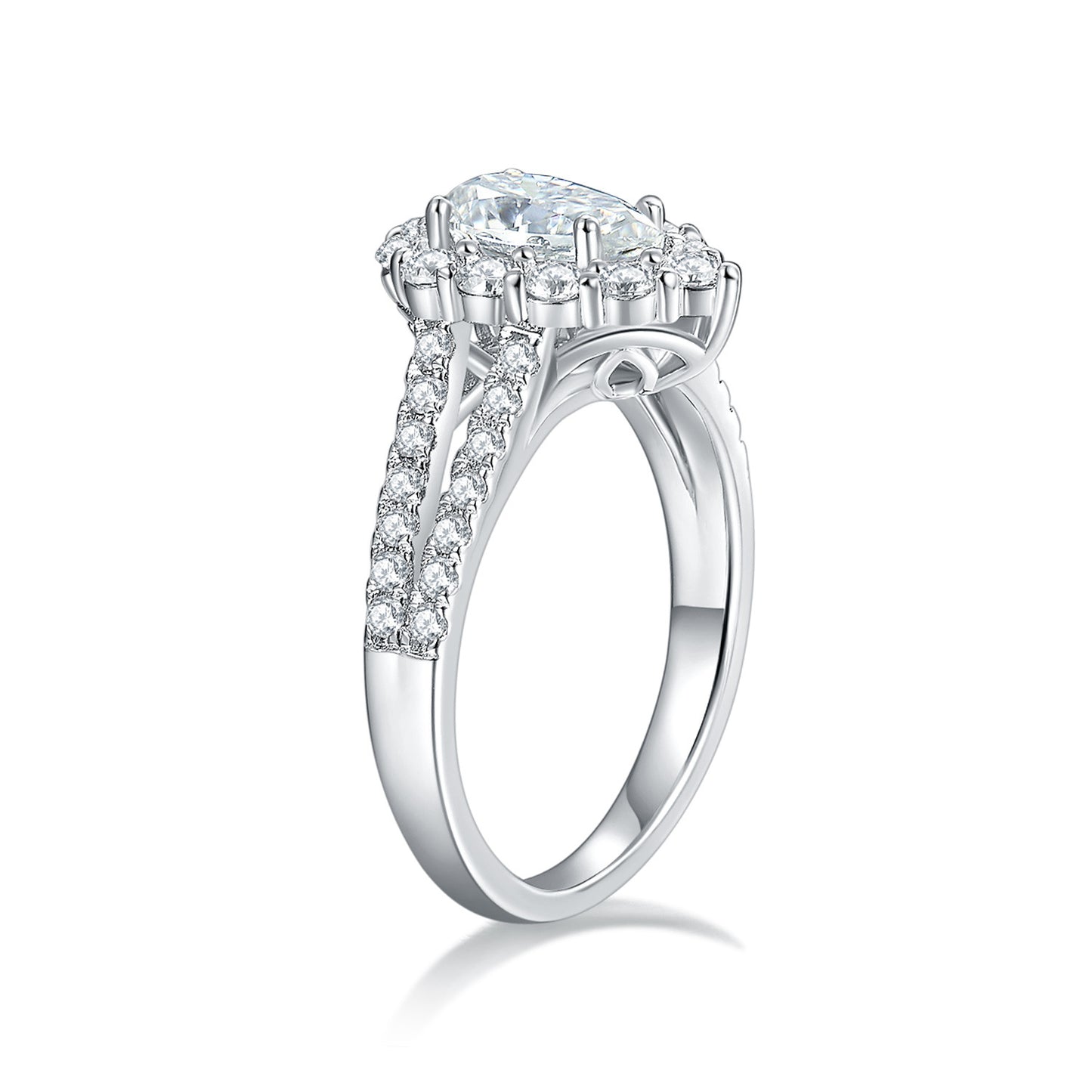 Pear-Shaped Moissanite Halo Ring, Split Shank Engagement Ring for Women product image