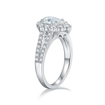 Pear-Shaped Moissanite Halo Ring, Split Shank Engagement Ring for Women