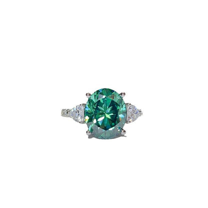5 Carat Green Oval Moissanite Ring for Women, Micro Pave Halo-Style Engagement Ring