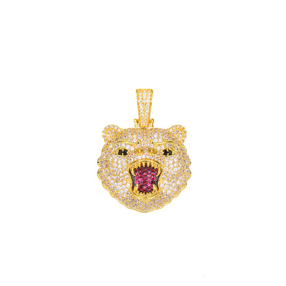 Iced Out Roaring Bear Pendant Necklace for Men and Women, Micro Pave Cubic Zirconia Hip Hop Statement Chain