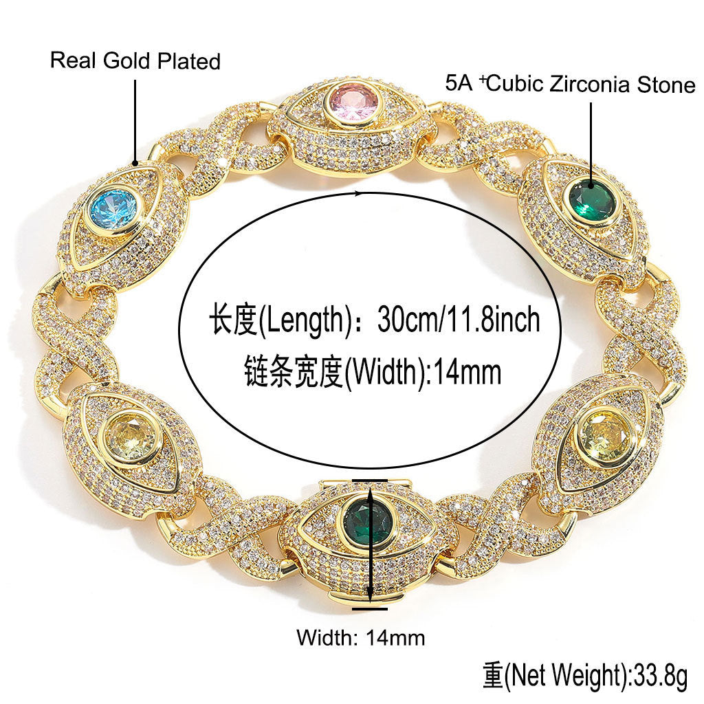 Hip Hop Evil Eye Cuban Link Cubic Zirconia Bracelet for Men