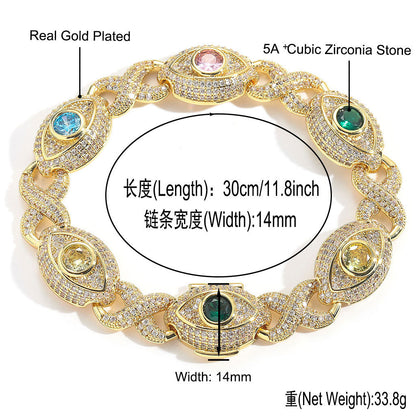 Hip Hop Evil Eye Cuban Link Cubic Zirconia Bracelet for Men
