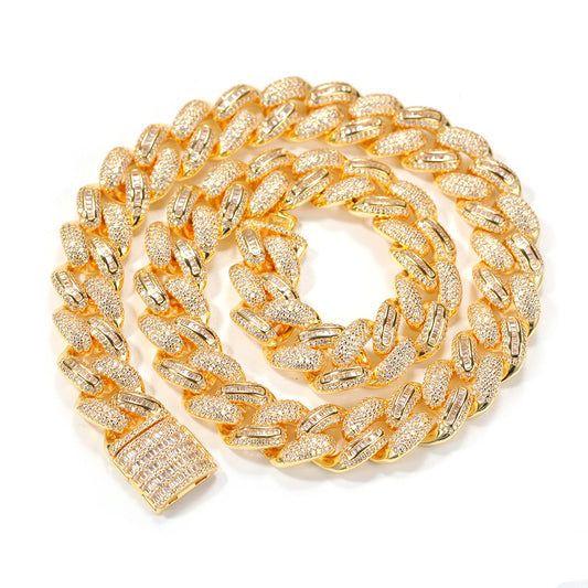 Men’s Iced Cuban Link Necklace with Cubic Zirconia Ring Detail Pendant Chain in Gold Plated or Silver Plated product image
