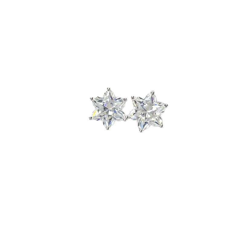 4CT Star Cut Moissanite Stud Earrings for Women, D Color VVSI Silver Gold-Plated Floral Star Earrings product image