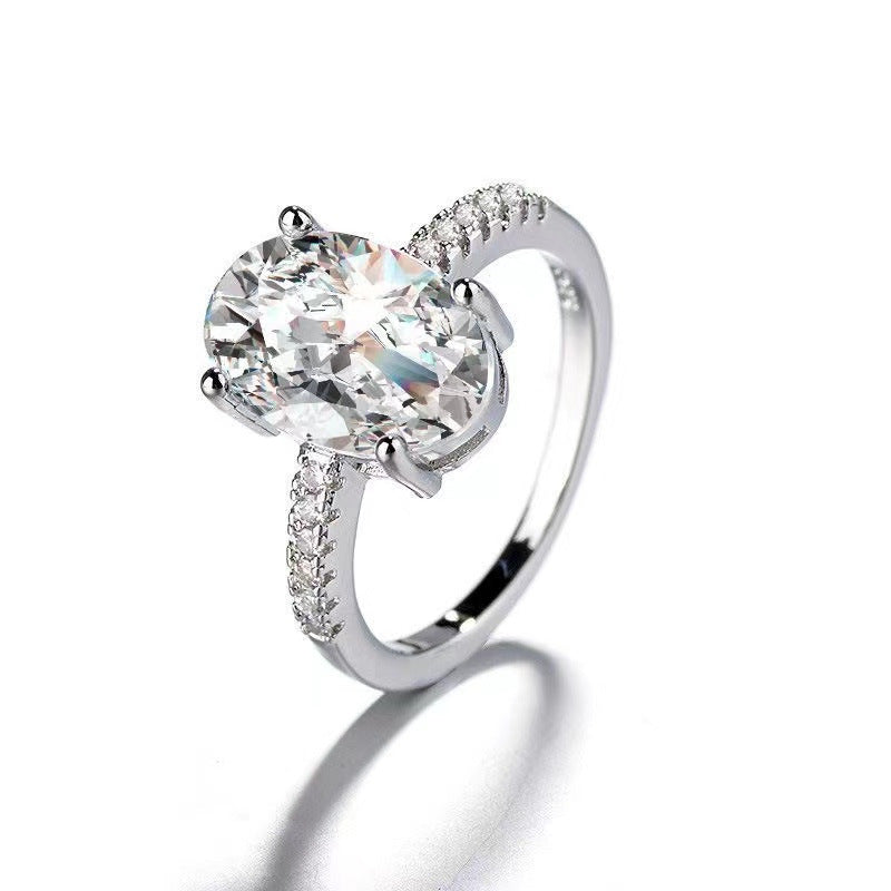 Oval Cut Moissanite Ring with Pavé Band for Women, European American Style Promise Ring product image