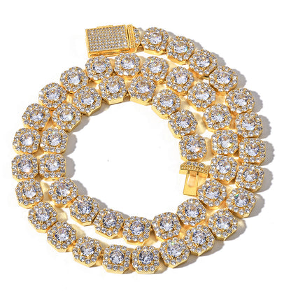 10-12 mm Square Halo CZ Link Copper Necklace - CHA091
