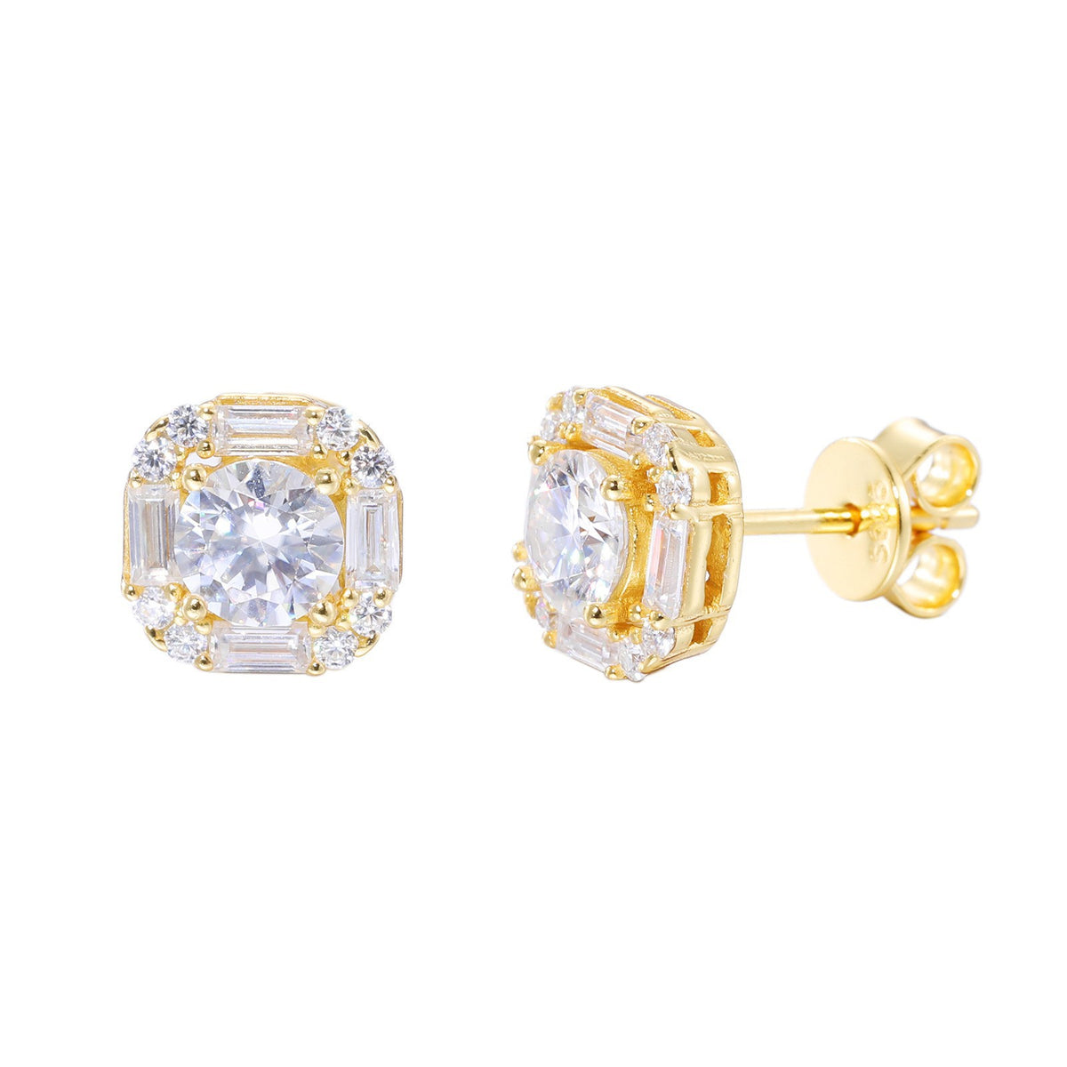 925 Silver Moissanite Geometric Stud Earrings in Gold Tone or White Platinum Tone product image