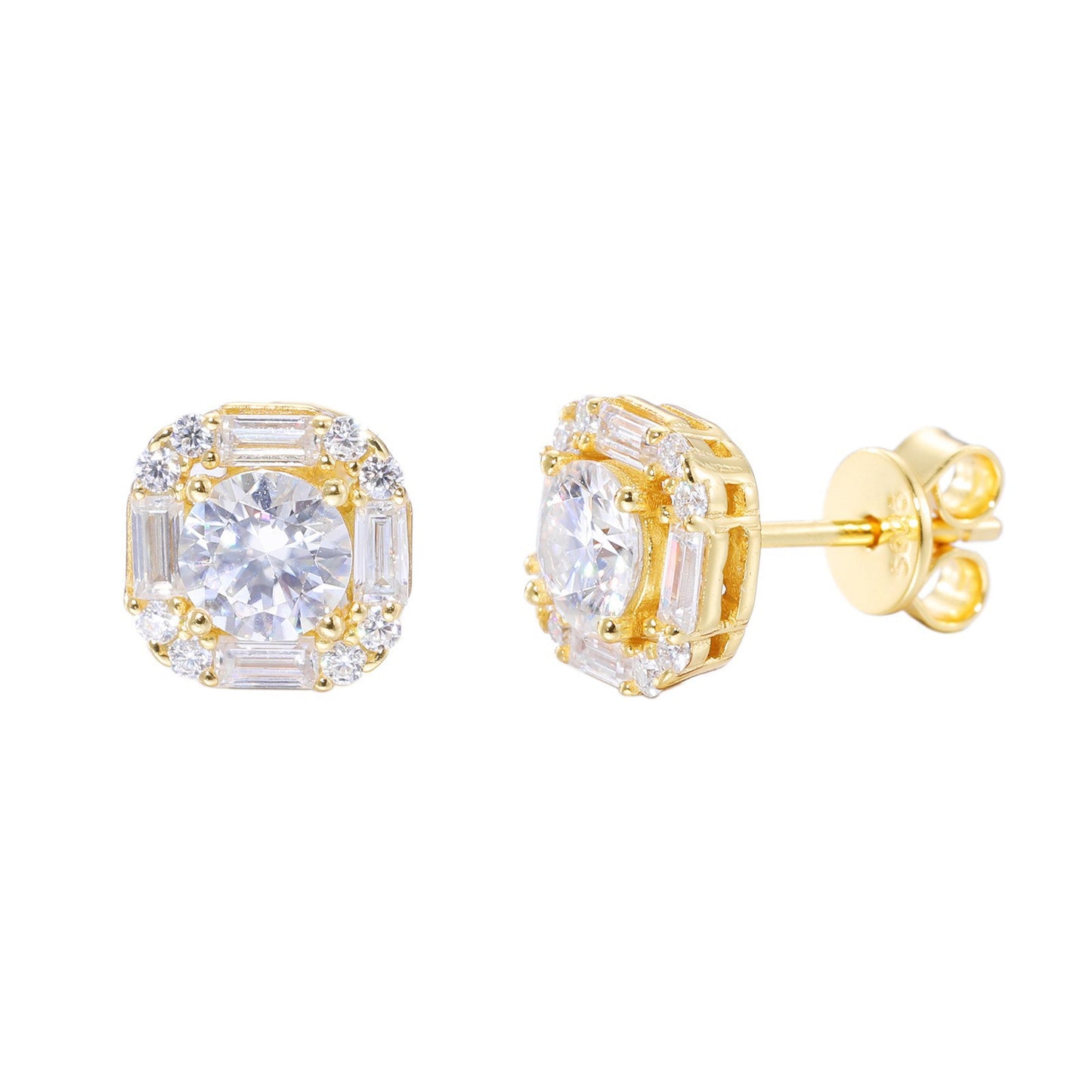 925 Silver Moissanite Geometric Stud Earrings in Gold Tone or White Platinum Tone product image