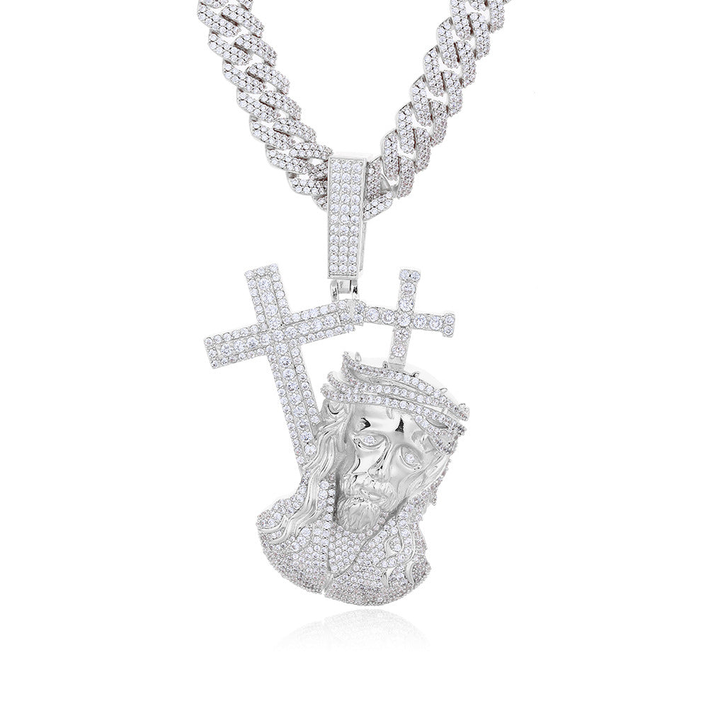 Hip Hop Cross Face Pendant Necklace, Micro-Set Copper Figure, 3MM Twist Chain product image