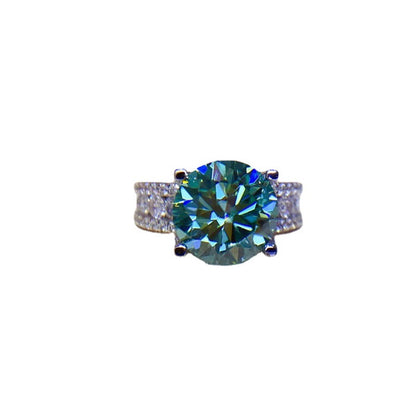 Moissanite Ring for Women, Round Solitaire Engagement Ring with Pave Band, 3 Carat or 5 Carat Promise Ring
