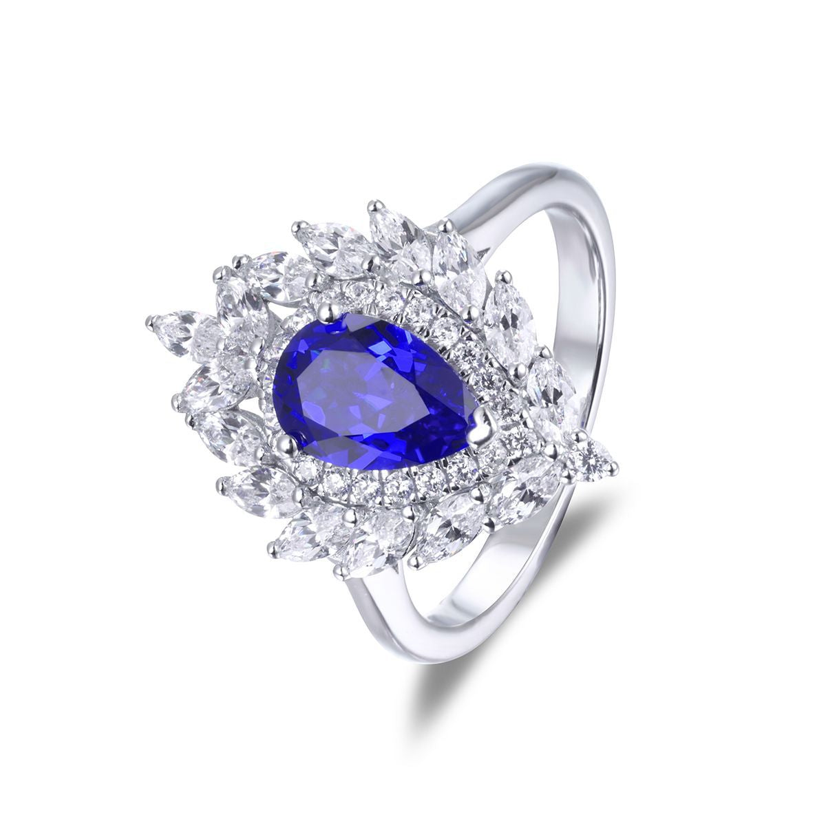 925 Silver Blue Teardrop Halo Ring and Earrings Set product image