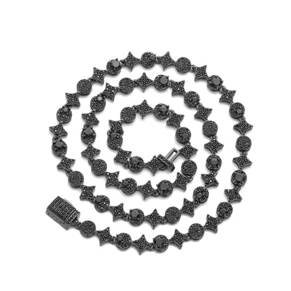 Iced Out Four-Point Star Tennis Chain Necklace and Bracelet, 9MM CZ Geometric Jewelry