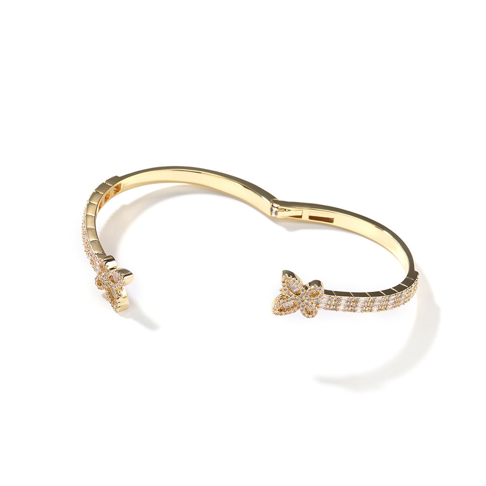 Butterfly Cubic Zirconia Cuff Bracelet for Women - Hip Hop Statement Bangle in Gold, Silver & Rose Gold