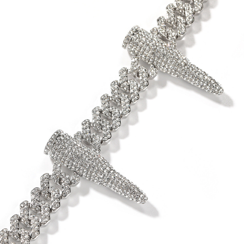 Iced Spike Cuban Link Necklace Silver Tone Statement Pendant Chain for Men & Women product image