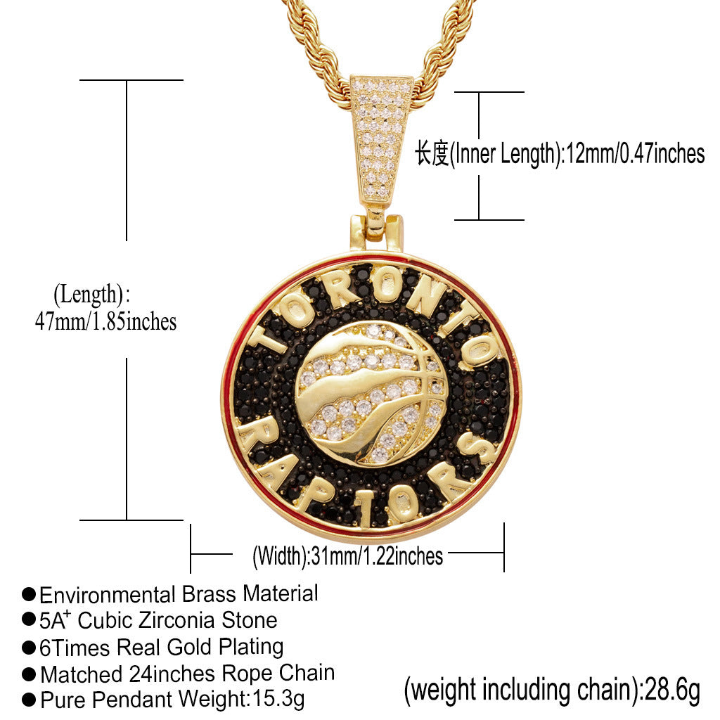 Hip Hop Geometric Round Dragon Cubic Zirconia Pendant Necklace for Men and Women