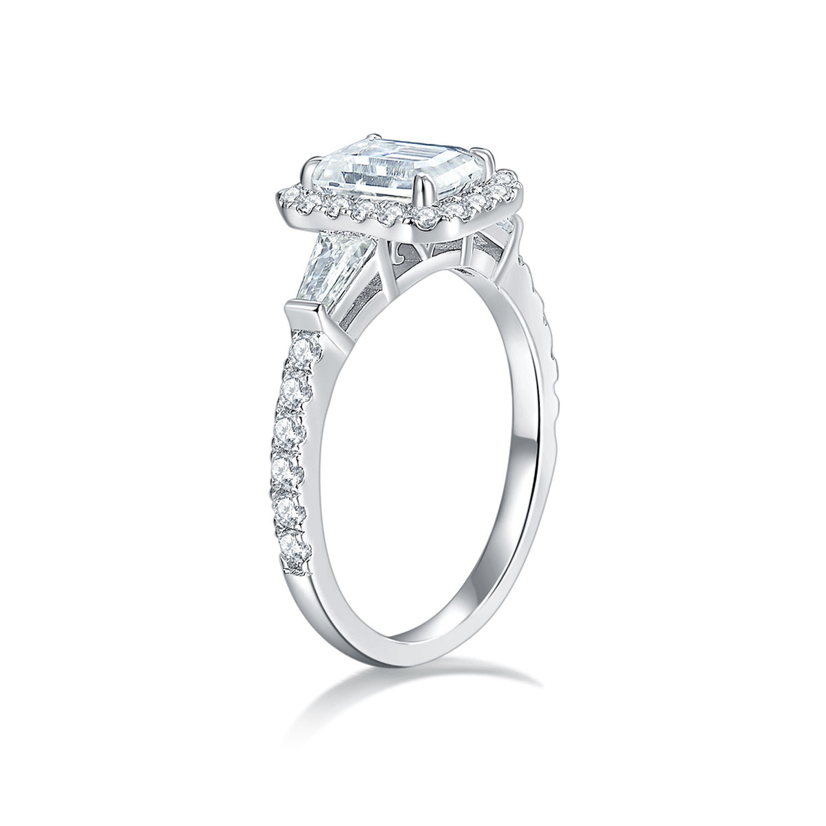 Emerald Cut Moissanite Halo Ring for Women, Engagement Ring, Promise Ring product image