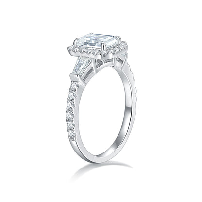 Emerald Cut Moissanite Halo Ring for Women, Engagement Ring, Promise Ring