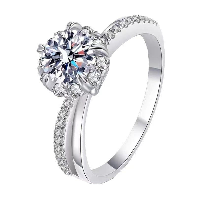 1 Carat Moissanite Ring for Women, U-Shape Pavé Engagement Ring, Solitaire Promise Ring product image