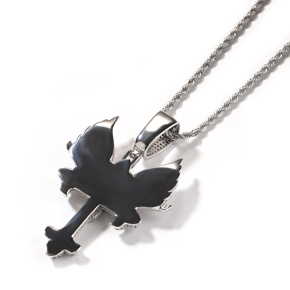 Iced Winged Cross Pendant Necklace with Twisted Chain for Women & Men product image