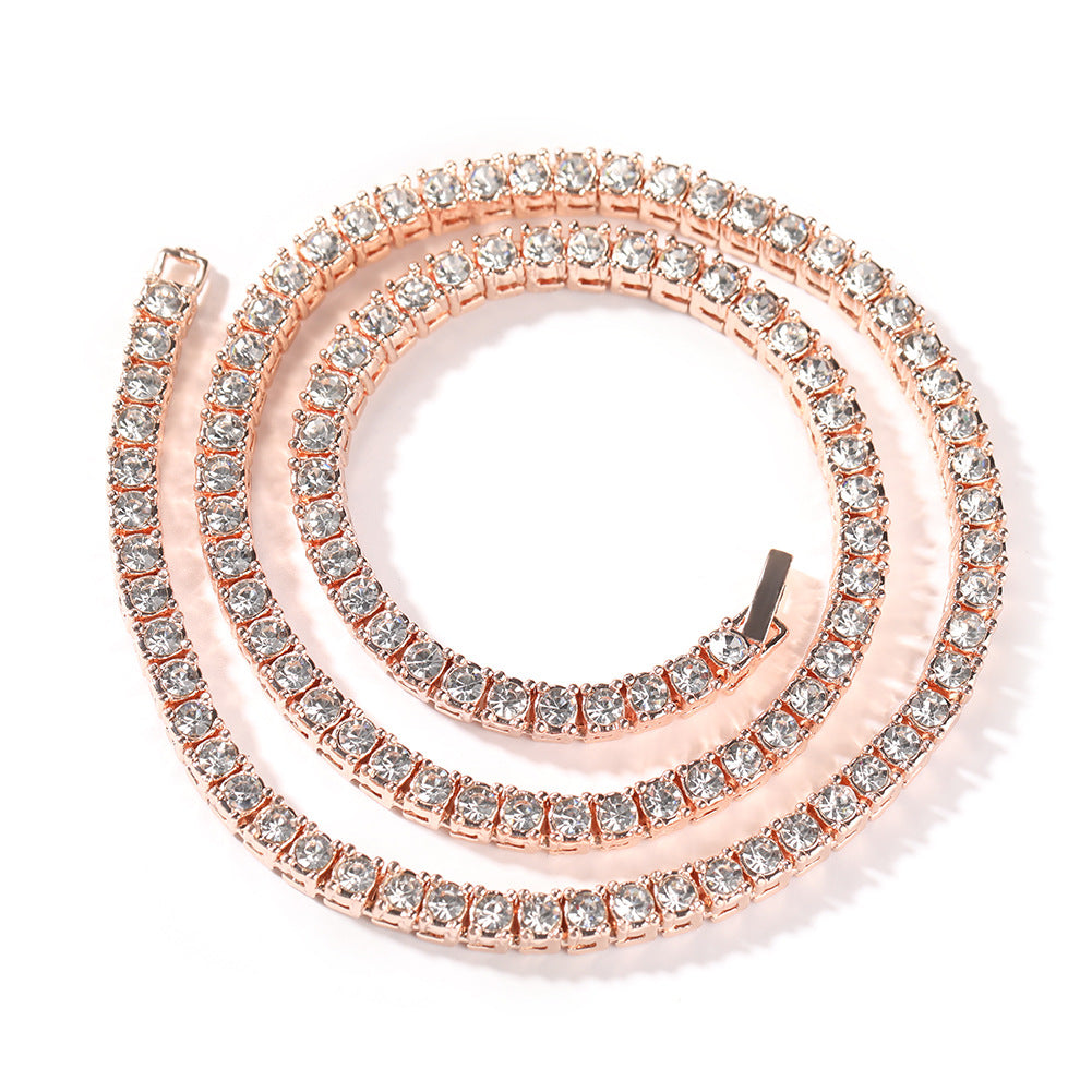 Unisex Iced Out Tennis Chain Necklace with Crystal Rhinestones - Gold, Silver & Rose Gold Plated Chain in 3mm & 4mm
