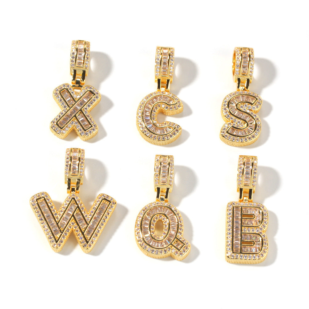 Gold tone letter pendant charm examples with cubic zirconia product image