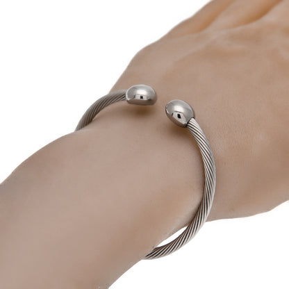 Unisex Stainless Steel Open Cuff Bracelet – Minimalist Twisted Wire Bangle in Silver Tone