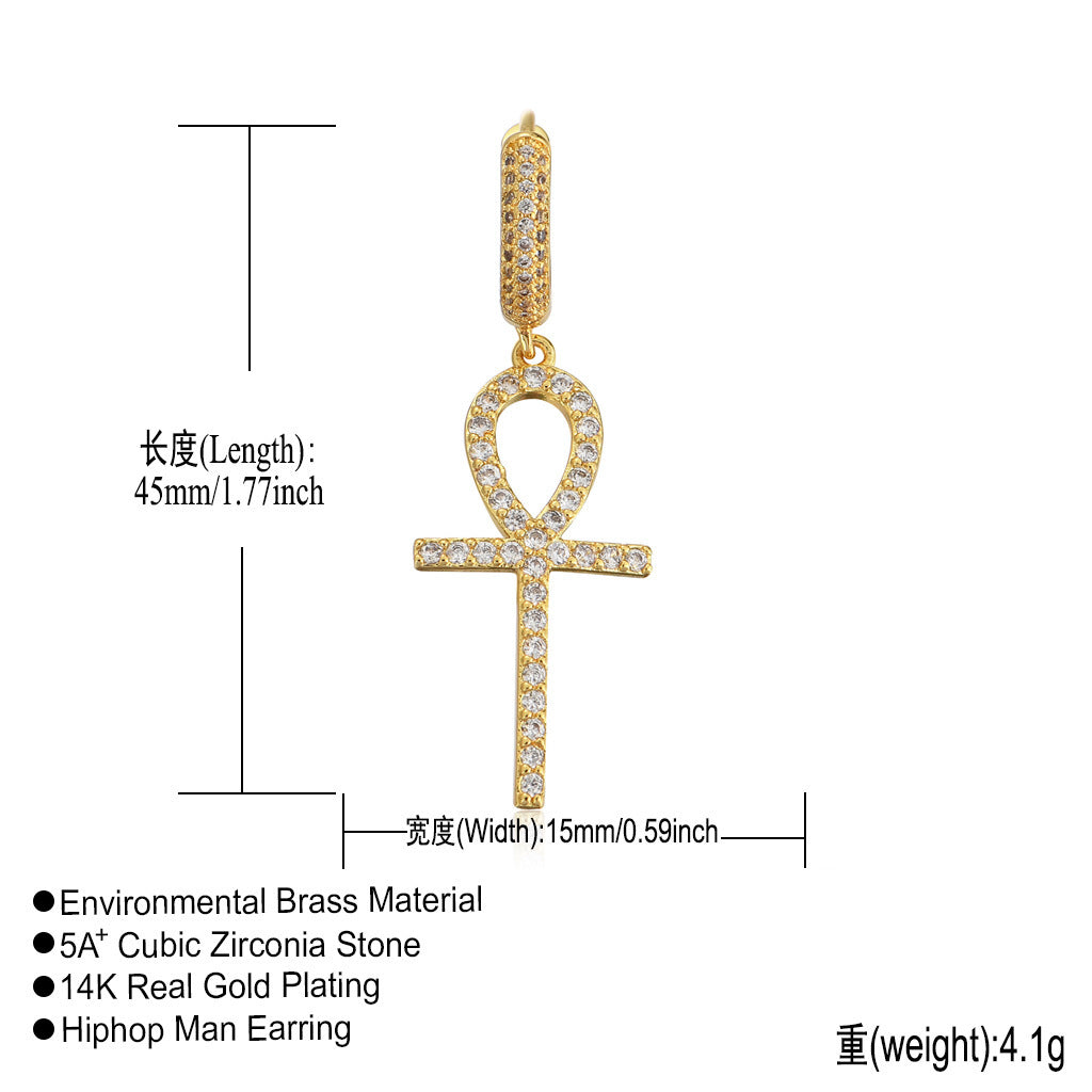 Vintage Cross Copper Earrings for Men