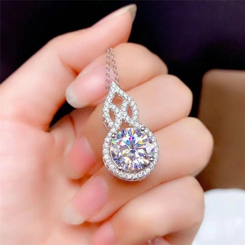 Moissanite Gourd Pendant Necklace for Women, D Color VVS1 Halo Pendant, 1 Carat or 2 Carat product image