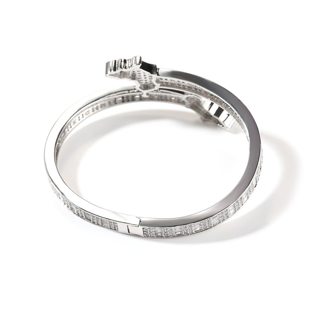 Cubic Zirconia Map Cuff Bracelet for Women - Gold Plated & Silver Plated Hip Hop Statement Bangle product image