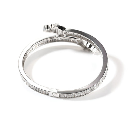 Cubic Zirconia Map Cuff Bracelet for Women - Gold Plated & Silver Plated Hip Hop Statement Bangle