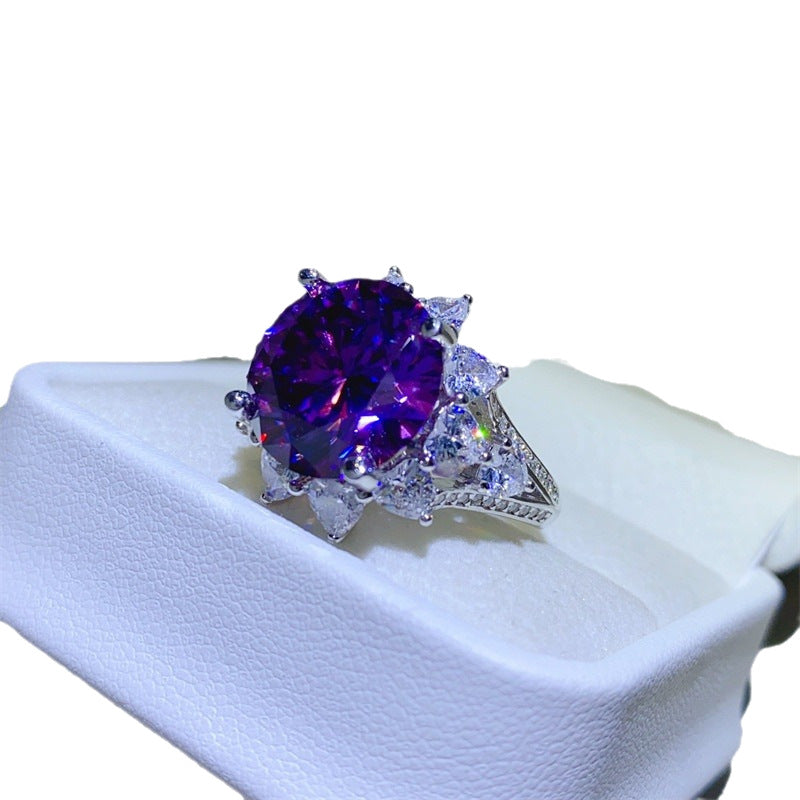 Purple Moissanite Halo Ring for Women, Round Cut Engagement Style Ring, 3 Carat or 10 Carat product image